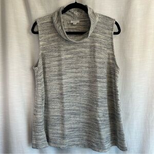 PURE JILL XL cozy textured cotton top slouchy neck sleeveless Cream Indigo Multi